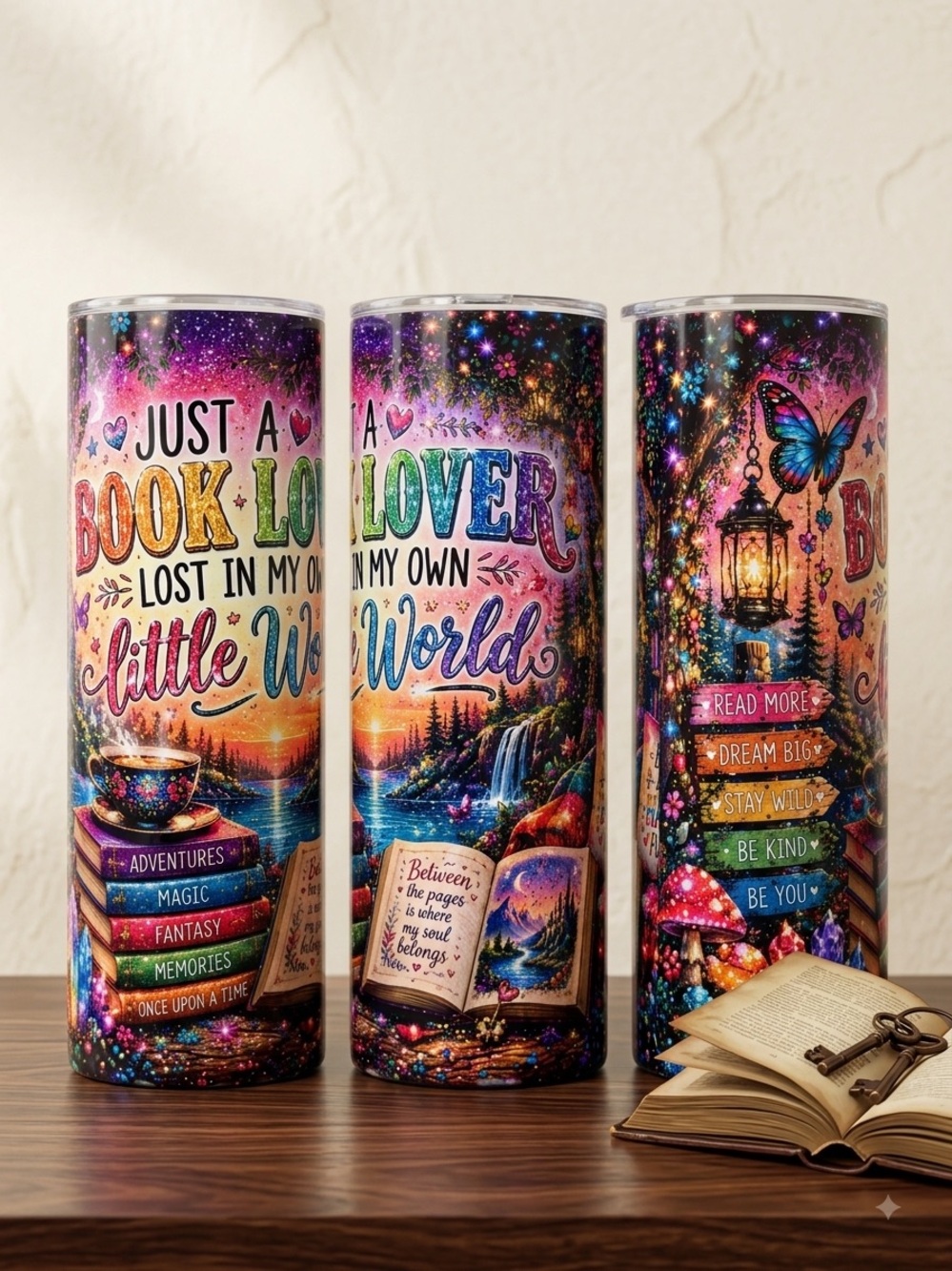 Hand Crafted Multicolor Book Lover Travel 20 oz Tumbler